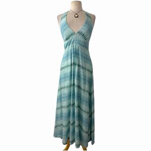Heidi Klein Kenya Blue Snake Print Halter Maxi Dress Mermaidcore Y2K Resort XS